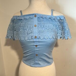 No boundaries Blue lace trim top